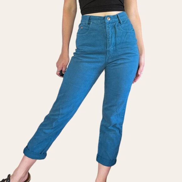 80s/90s vintage teal high waisted mom jeans MIchael G. 24/25/26 - Picture 4 of 7